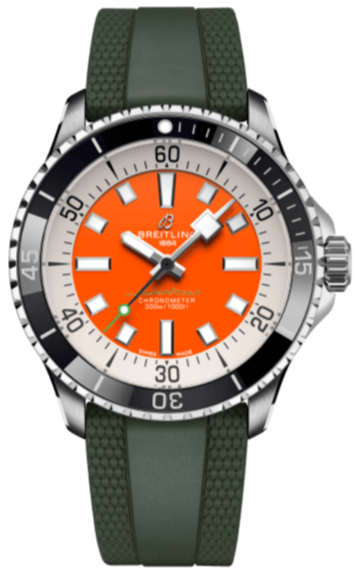  Shop Authentic Breitling Superocean Automatic 42mm Kelly Slater Limited Edition Orange Dial Green Rubber Strap Watch for Men - A173751A101S1 - Luxxuri