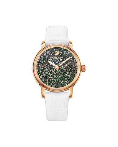  Shop Authentic Swarovski Crystalline Hours Quartz Grey Dial Black Leather Strap Watch for Women - 5344635 - Luxxuri