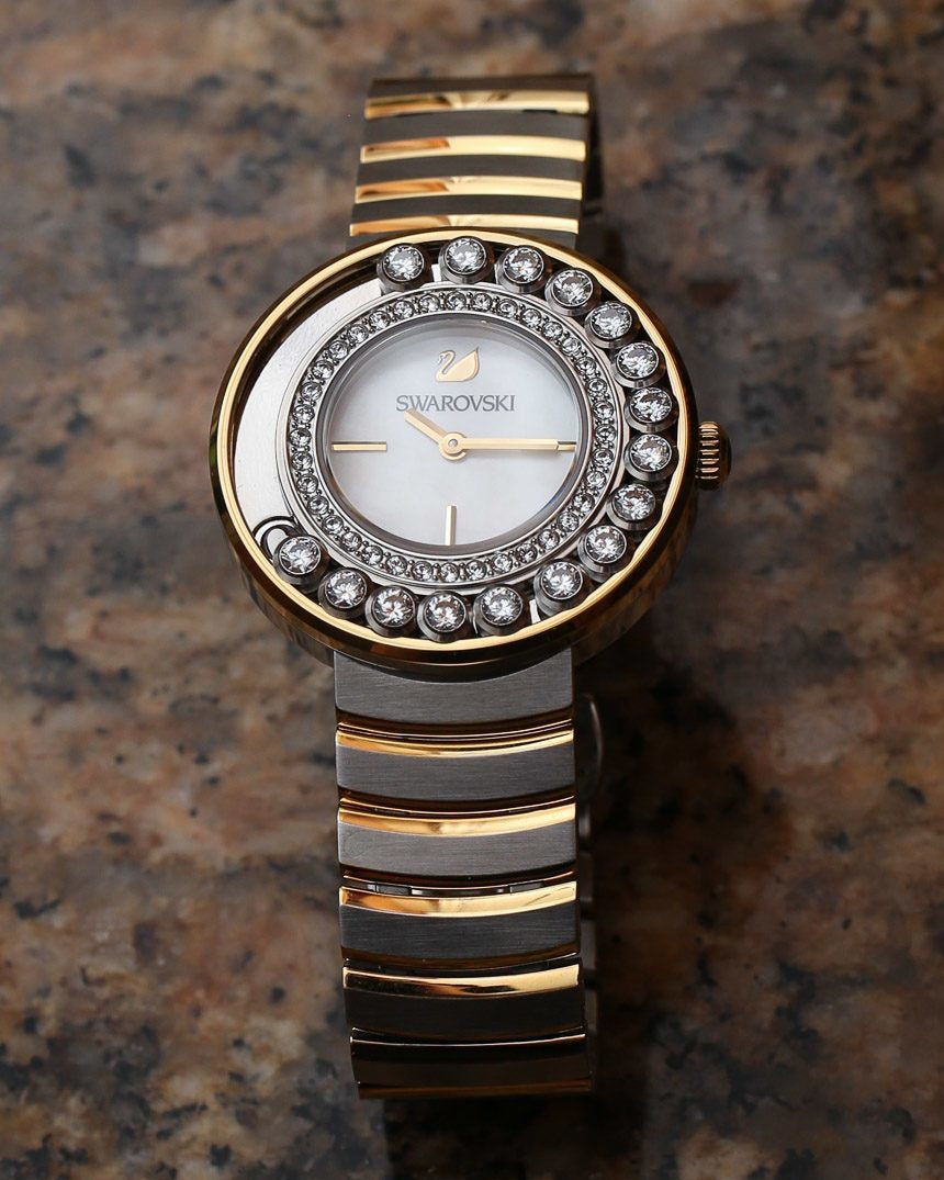  Shop Authentic Swarovski Lovely Crystals Mother of Pearl Dial Two Tone Steel Strap Watch for Women - 1187022 - Luxxuri