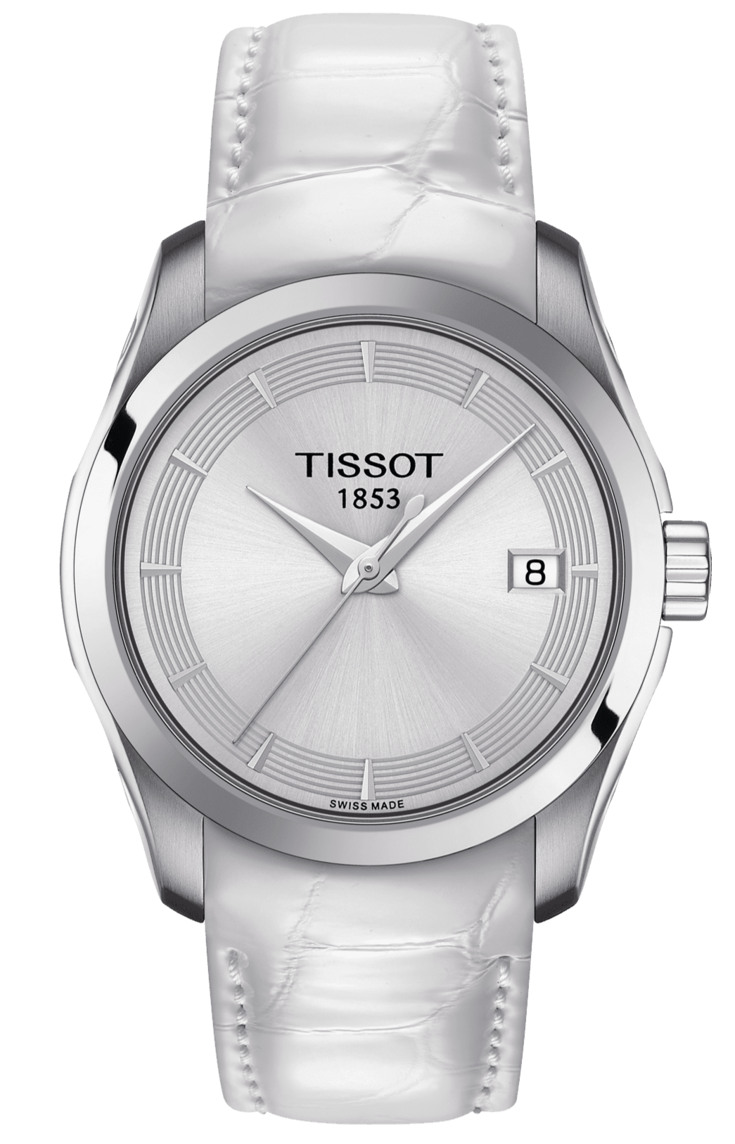  Shop Authentic Tissot Couturier Lady Silver Dial White Leather Strap Watch For Women - T035.210.16.011.00 - Luxxuri
