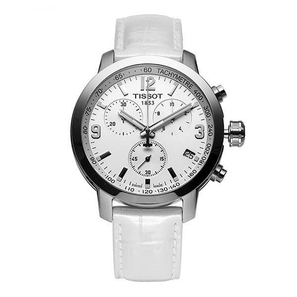  Shop Authentic Tissot PRC 200 Chronograph White Dial White Leather Strap Watch For Men - T055.417.16.017.00 - Luxxuri