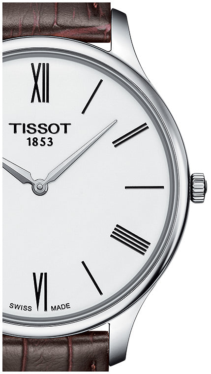  Shop Authentic Tissot T Classic Tradition 5.5 Quartz White Dial Brown Leather Strap Watch For Men - T063.409.16.018.00 - Luxxuri