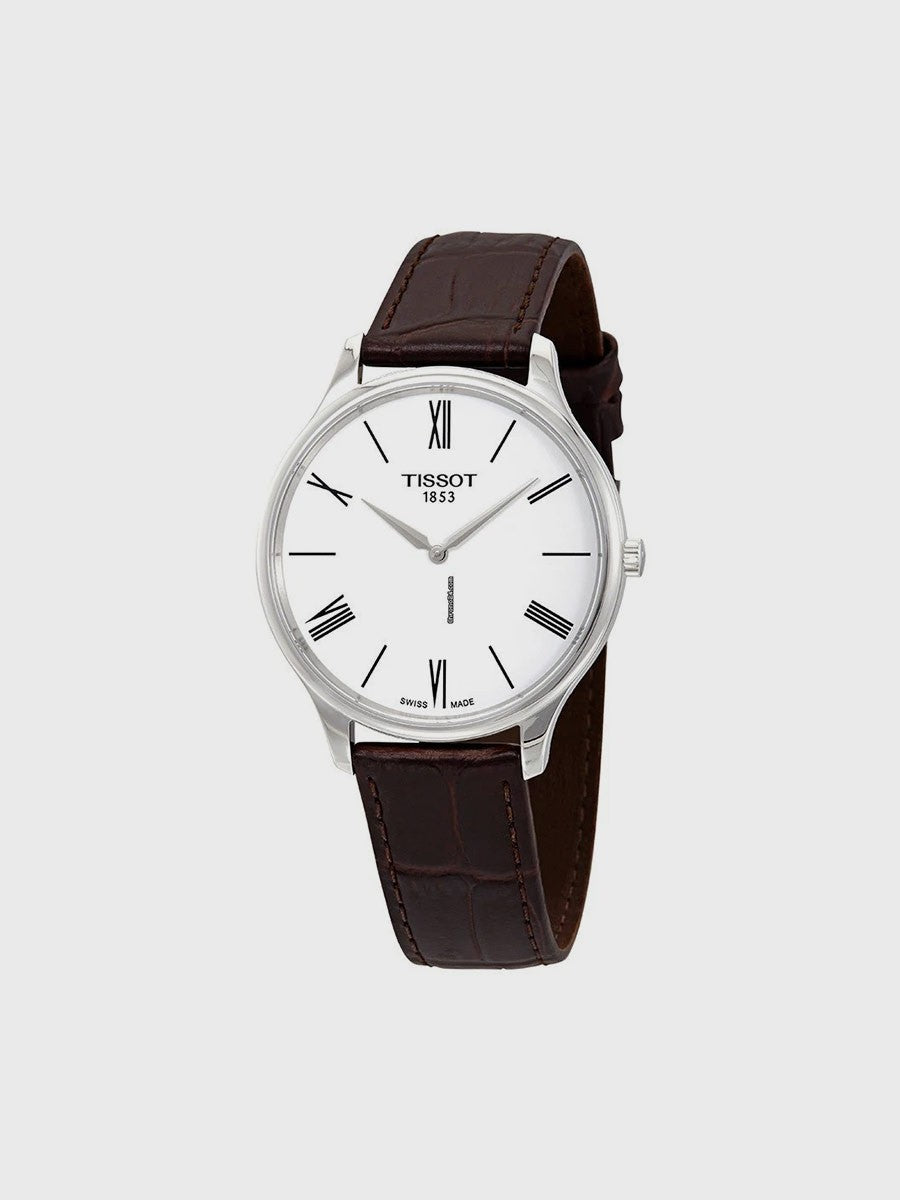  Shop Authentic Tissot T Classic Tradition 5.5 Quartz White Dial Brown Leather Strap Watch For Men - T063.409.16.018.00 - Luxxuri