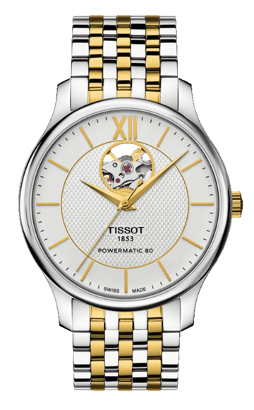  Shop Authentic Tissot Tradition Powermatic 80 Open Heart Silver Dial Two Tone Steel Strap Watch For Men - T063.907.22.038.00 - Luxxuri
