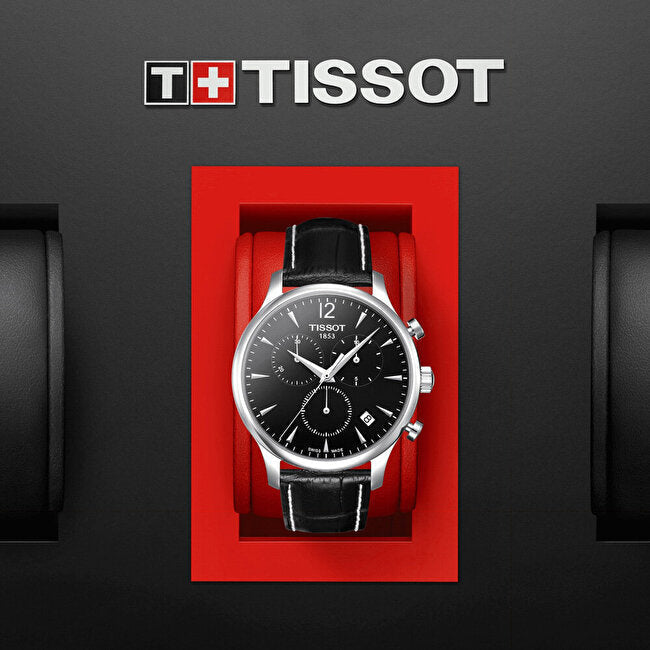  Shop Authentic Tissot Tradition Chronograph Black Dial Black Leather Strap Watch For Men - T0636171605700 - Luxxuri