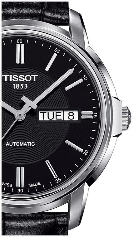  Shop Authentic Tissot Automatics III Day Date Black Dial Black Leather Strap Watch For Men - T065.430.16.051.00 - Luxxuri