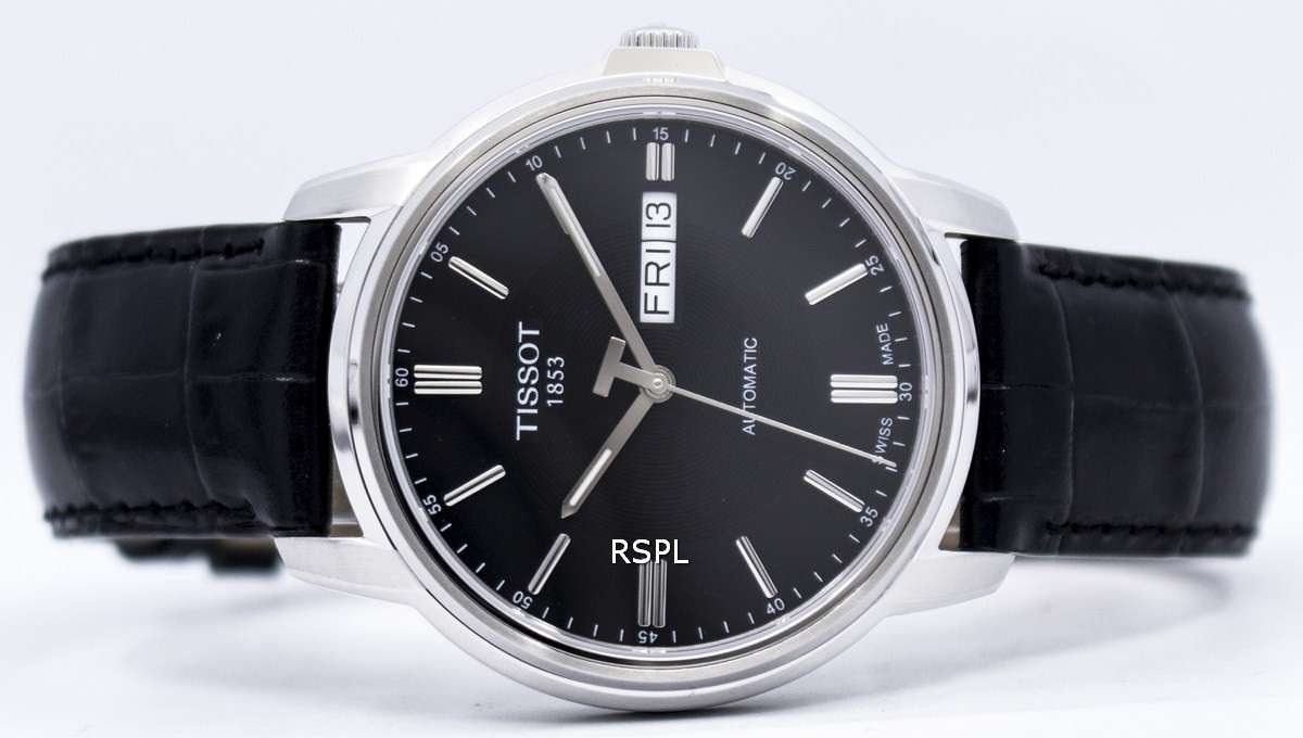  Shop Authentic Tissot Automatics III Day Date Black Dial Black Leather Strap Watch For Men - T065.430.16.051.00 - Luxxuri