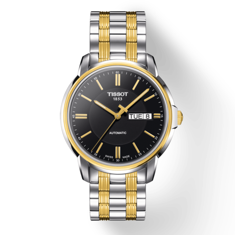  Shop Authentic Tissot Automatics III Day Date Black Dial Two Tone Steel Strap Watch For Men - T065.430.22.051.00 - Luxxuri