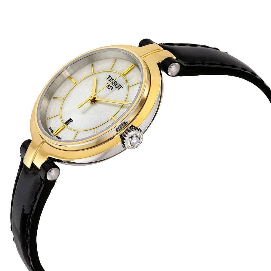  Shop Authentic Tissot Flamingo Mother of Pearl White Dial Black Leather Strap Watch For Women - T094.210.26.111.00 - Luxxuri