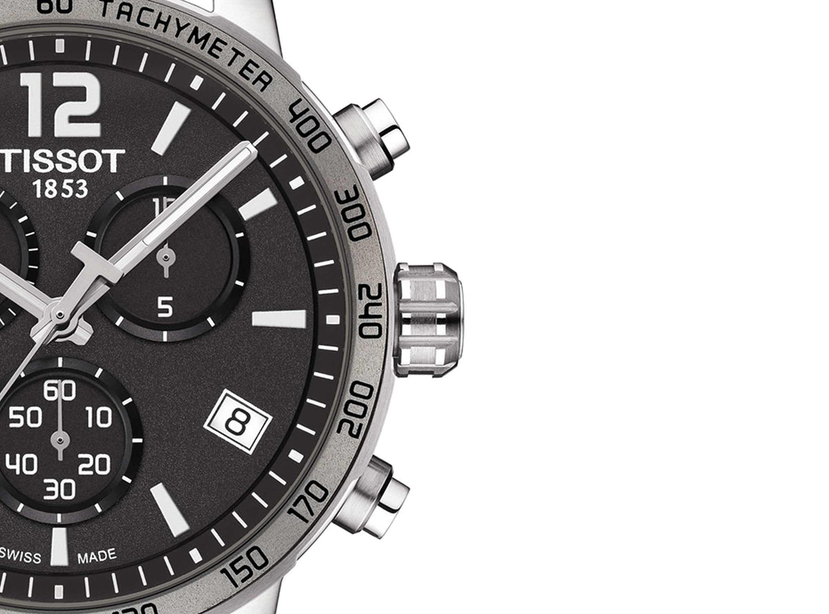  Shop Authentic Tissot Quickster Chronograph Black Dial Silver Steel Strap Watch For Men - T095.417.11.067.00 - Luxxuri