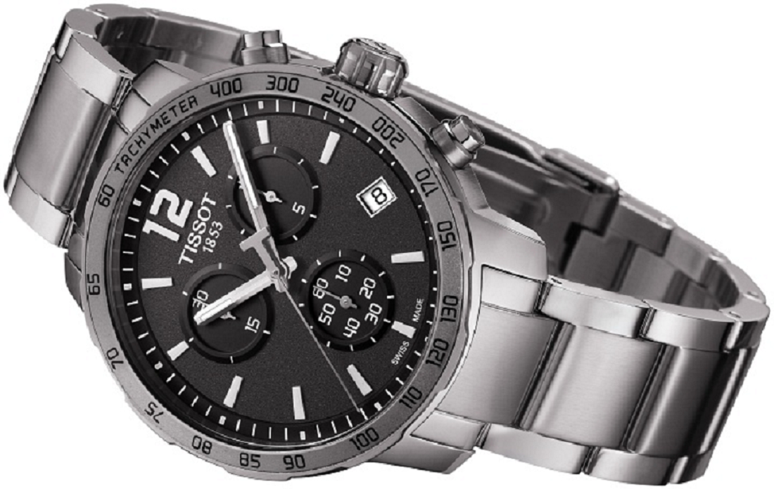  Shop Authentic Tissot Quickster Chronograph Black Dial Silver Steel Strap Watch For Men - T095.417.11.067.00 - Luxxuri