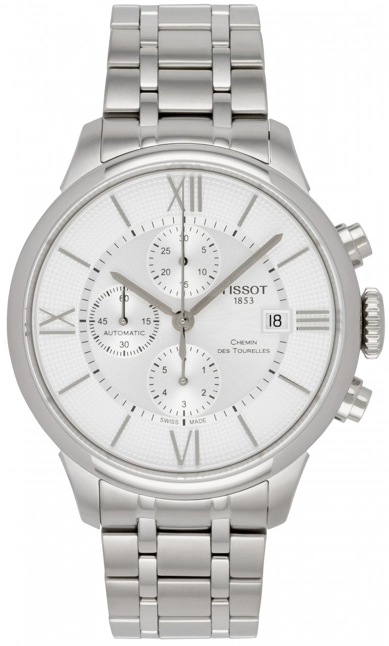  Shop Authentic Tissot Chemin des Tourelles Automatic Chronograph White Dial Silver Steel Strap Watch for Men - T099.427.11.038.00 - Luxxuri