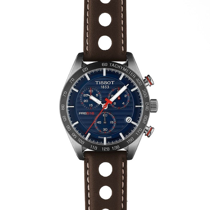  Shop Authentic Tissot PRS 516 Chronograph Blue Dial Brown Leather Strap Watch For Men - T100.417.16.041.00 - Luxxuri