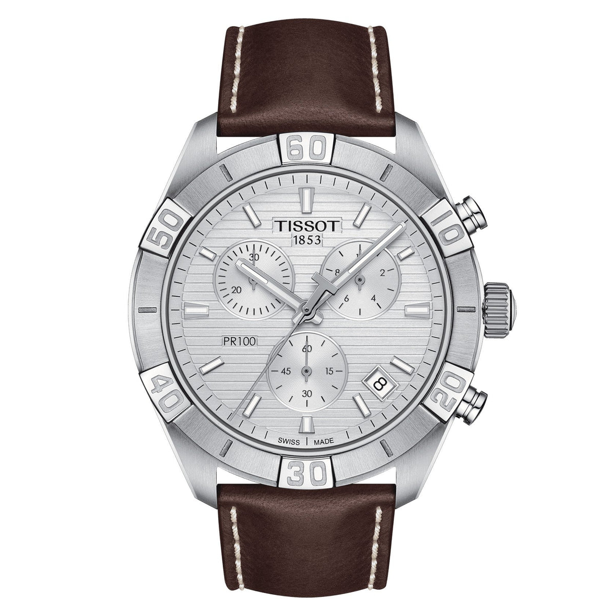  Shop Authentic Tissot PR 100 Sport Quartz Chronograph Silver Dial Brown Leather Strap Watch For Men - T101.617.16.031.00 - Luxxuri