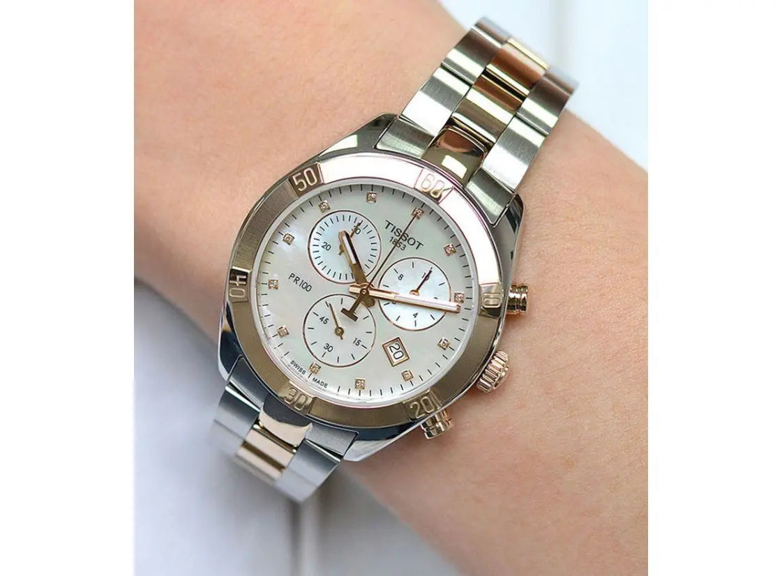  Shop Authentic Tissot PR 100 Sport Chic Chronograph Silver Dial Two Tone Steel Strap Watch For Women - T101.917.22.031.00 - Luxxuri