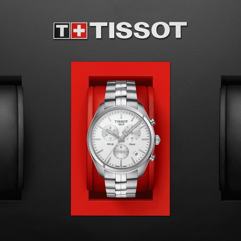  Shop Authentic Tissot T Classic PR 100 Chronograph Silver Dial Silver Steel Strap Watch For Men - T101.417.11.031.00 - Luxxuri