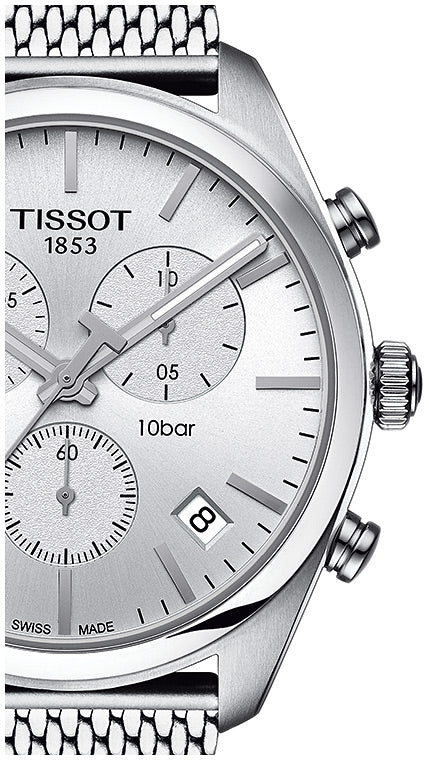 Shop Authentic Tissot PR 100 Chronograph White Dial Silver Mesh Bracelet Watch For Men - T101.417.11.031.02 - Luxxuri