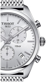  Shop Authentic Tissot PR 100 Chronograph White Dial Silver Mesh Bracelet Watch For Men - T101.417.11.031.02 - Luxxuri