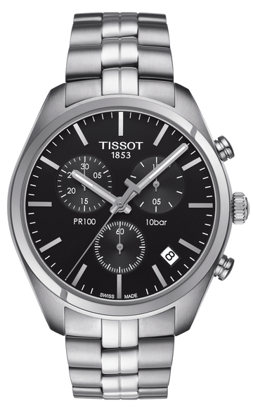  Shop Authentic Tissot T Classic PR 100 Chronograph Black Dial Silver Steel Strap Watch for Men - T101.417.11.051.00 - Luxxuri