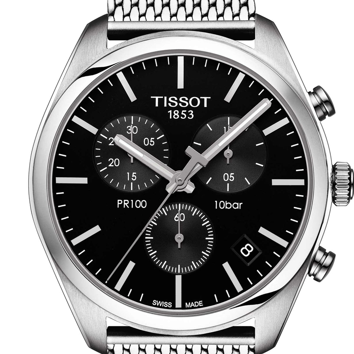  Shop Authentic Tissot PR 100 Chronograph Black Dial Silver Mesh Bracelet Watch For Men - T101.417.11.051.01 - Luxxuri