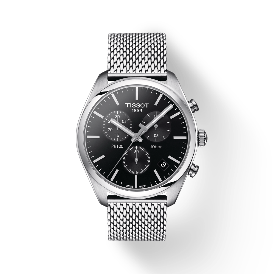  Shop Authentic Tissot PR 100 Chronograph Black Dial Silver Mesh Bracelet Watch For Men - T101.417.11.051.01 - Luxxuri