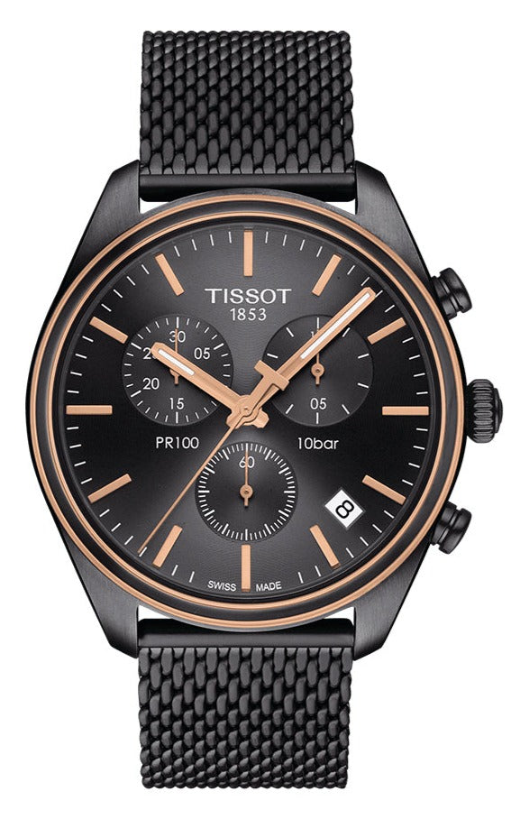  Shop Authentic Tissot T Classic PR 100 Chronograph Anthracite Black Dial Black Mesh Bracelet Watch For Men - T101.417.23.061.00 - Luxxuri