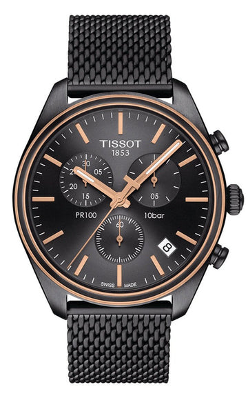  Shop Authentic Tissot T Classic PR 100 Chronograph Anthracite Black Dial Black Mesh Bracelet Watch For Men - T101.417.23.061.00 - Luxxuri