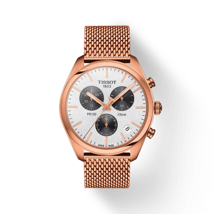  Shop Authentic Tissot T Classic PR 100 Chronograph Silver Dial Rose Gold Mesh Bracelet Watch For Men - T101.417.33.031.01 - Luxxuri