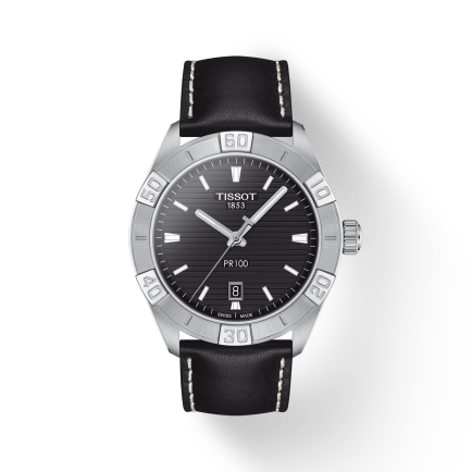 Tissot PR 100 Sport Quartz Black Dial Black Leather Strap Watch For Men - T101.610.16.051.00