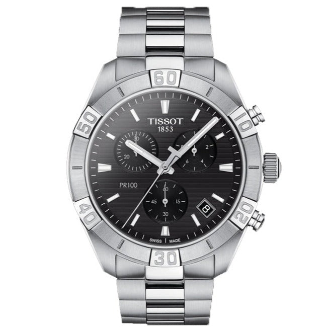  Shop Authentic Tissot T Classic PR 100 Sport Chronograph Black Dial Silver Steel Strap Watch for Men - T101.617.11.051.00 - Luxxuri