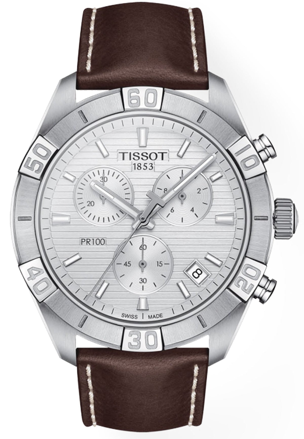  Shop Authentic Tissot PR 100 Sport Quartz Chronograph Silver Dial Brown Leather Strap Watch For Men - T101.617.16.031.00 - Luxxuri