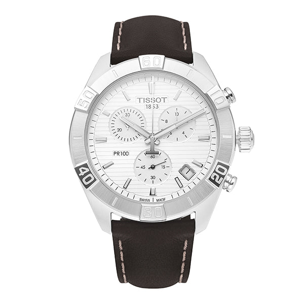  Shop Authentic Tissot PR 100 Sport Quartz Chronograph Silver Dial Brown Leather Strap Watch For Men - T101.617.16.031.00 - Luxxuri