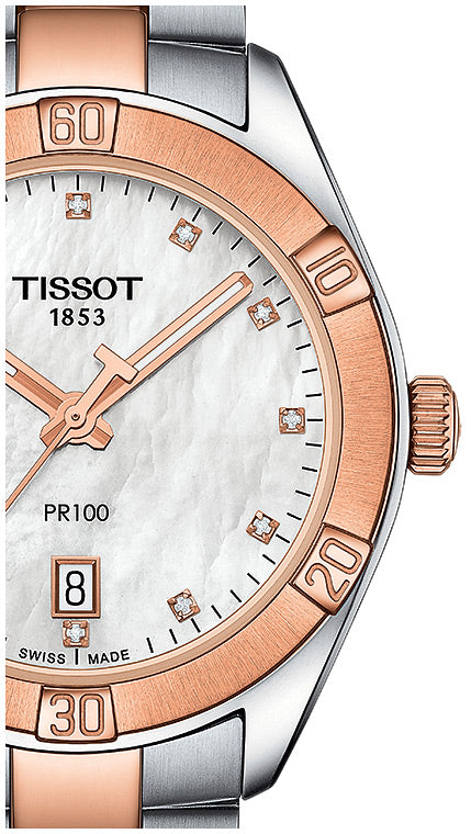  Shop Authentic Tissot PR 100 Sport Chic Diamonds Mother of Pearl Dial Two Tone Steel Strap Watch for Women - T101.910.22.116.00 - Luxxuri