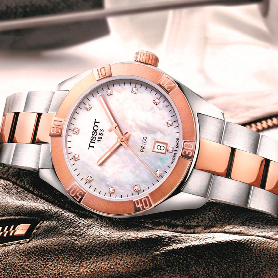  Shop Authentic Tissot PR 100 Sport Chic Diamonds Mother of Pearl Dial Two Tone Steel Strap Watch for Women - T101.910.22.116.00 - Luxxuri