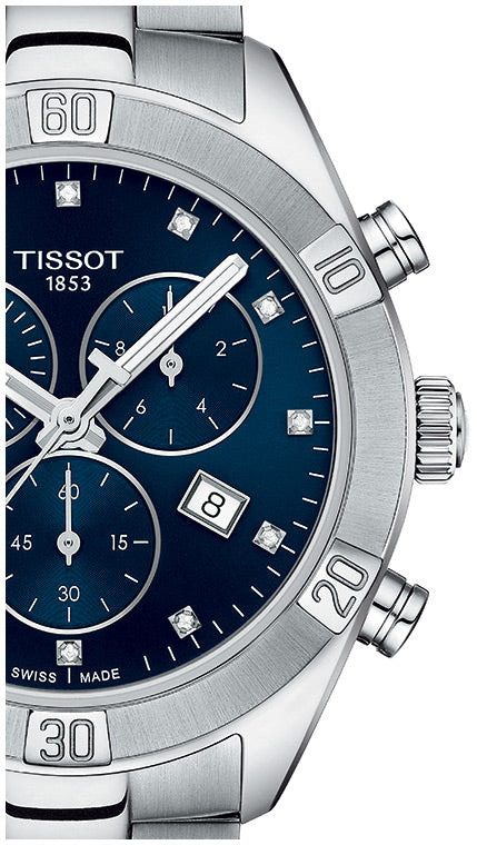  Shop Authentic Tissot PR 100 Sport Chic Chronograph Diamonds Blue Dial Silver Steel Strap Watch for Women - T101.917.11.046.00 - Luxxuri