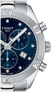  Shop Authentic Tissot PR 100 Sport Chic Chronograph Diamonds Blue Dial Silver Steel Strap Watch for Women - T101.917.11.046.00 - Luxxuri