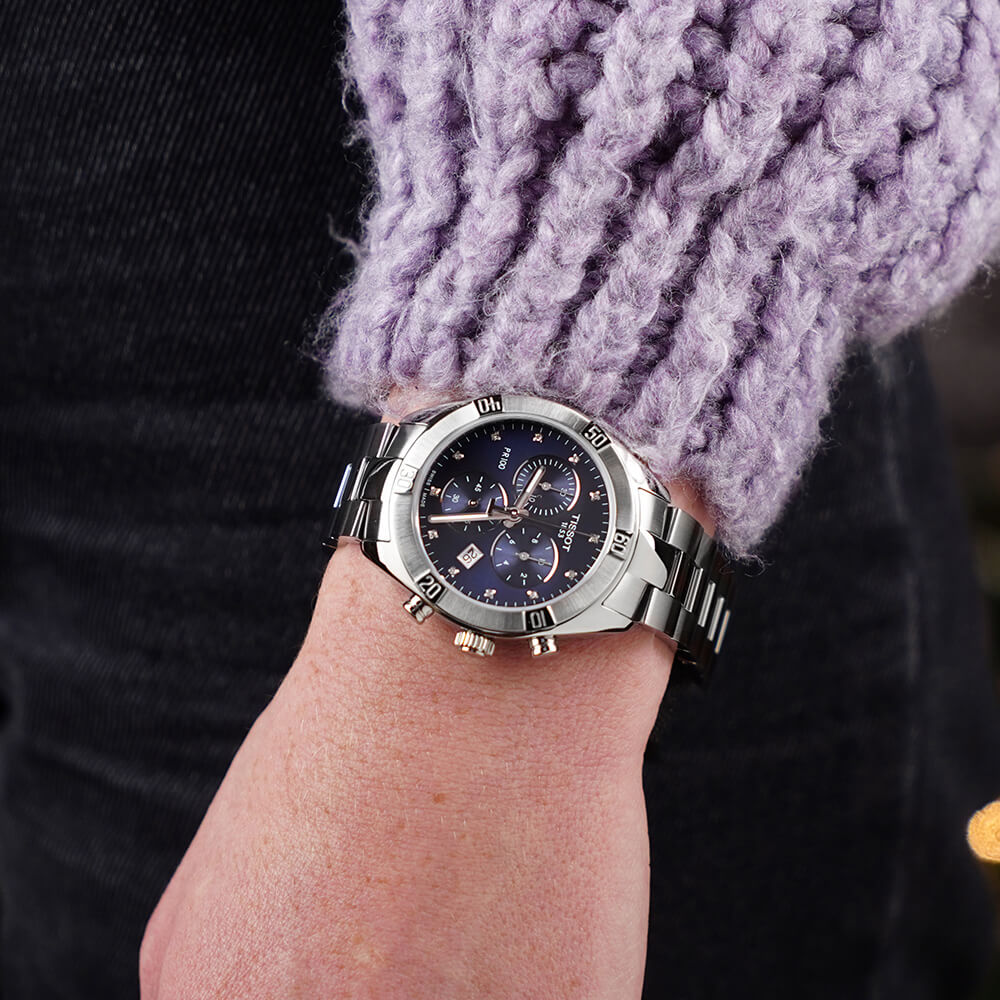  Shop Authentic Tissot PR 100 Sport Chic Chronograph Diamonds Blue Dial Silver Steel Strap Watch for Women - T101.917.11.046.00 - Luxxuri