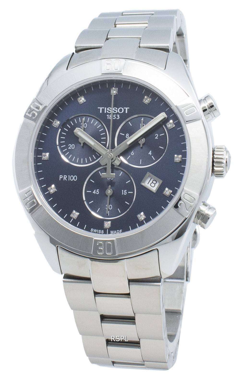  Shop Authentic Tissot PR 100 Sport Chic Chronograph Diamonds Blue Dial Silver Steel Strap Watch for Women - T101.917.11.046.00 - Luxxuri