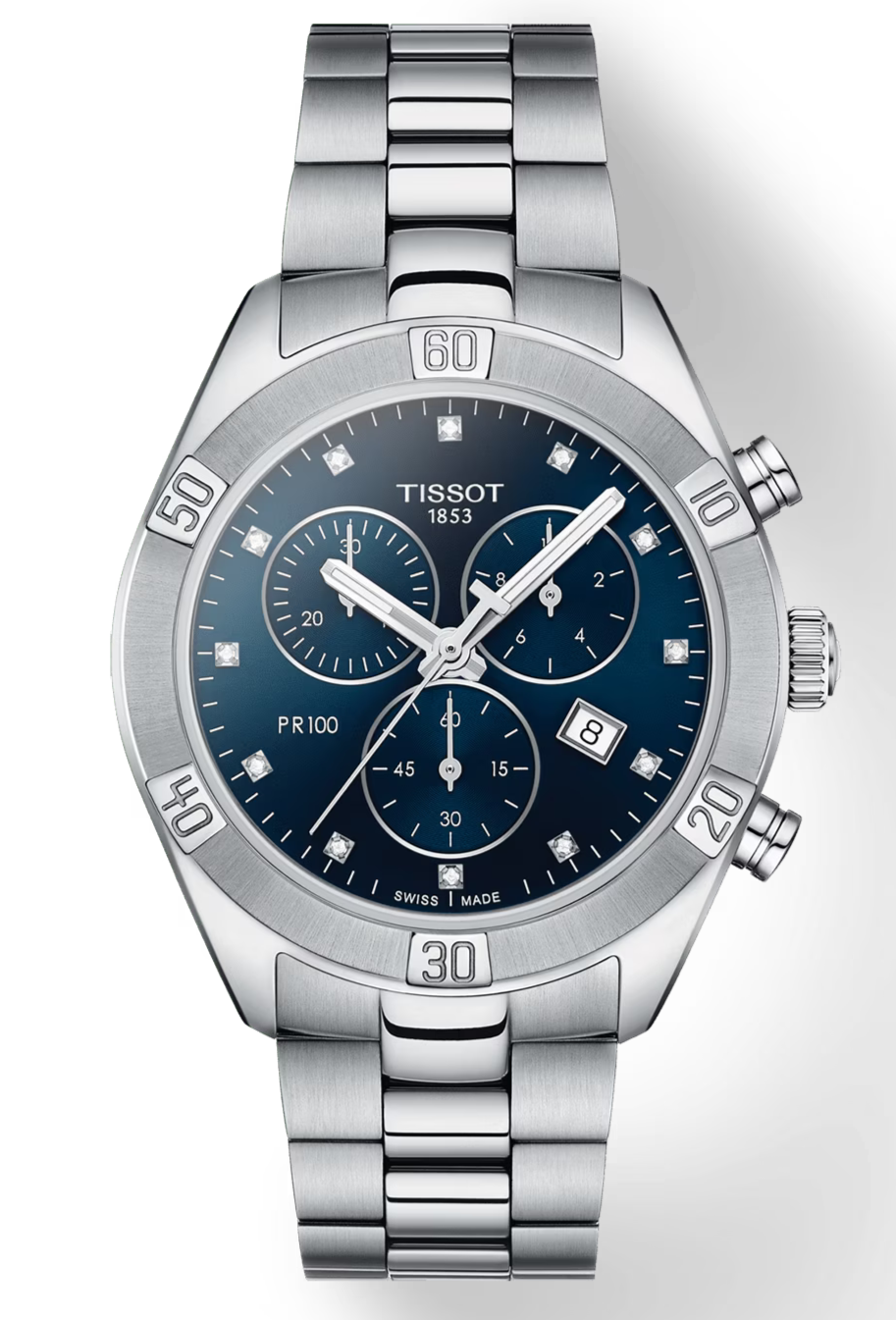  Shop Authentic Tissot PR 100 Sport Chic Chronograph Diamonds Blue Dial Silver Steel Strap Watch for Women - T101.917.11.046.00 - Luxxuri