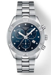  Shop Authentic Tissot PR 100 Sport Chic Chronograph Diamonds Blue Dial Silver Steel Strap Watch for Women - T101.917.11.046.00 - Luxxuri