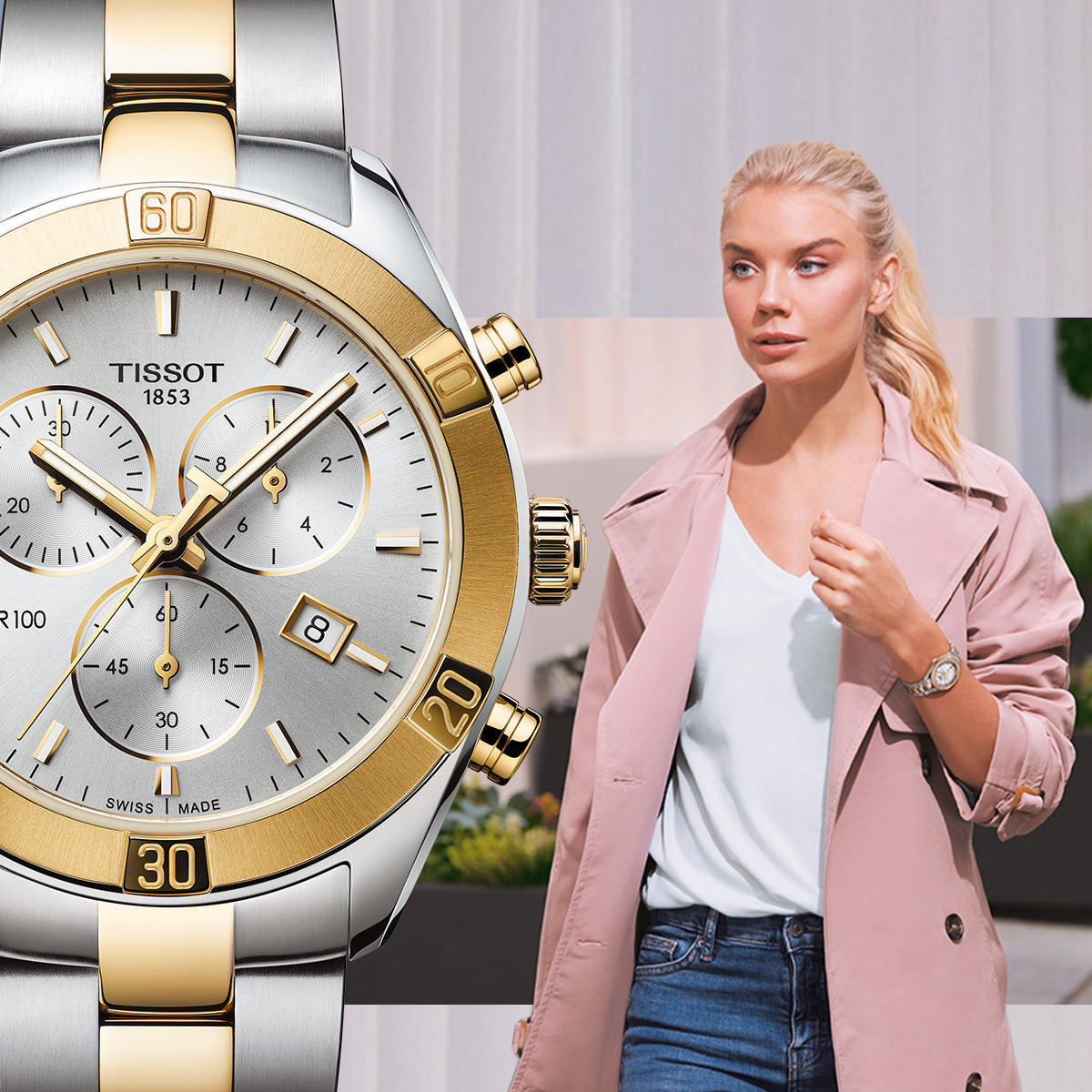  Shop Authentic Tissot PR 100 Sport Chic Chronograph Silver Dial Two Tone Steel Strap Watch For Women - T101.917.22.031.00 - Luxxuri