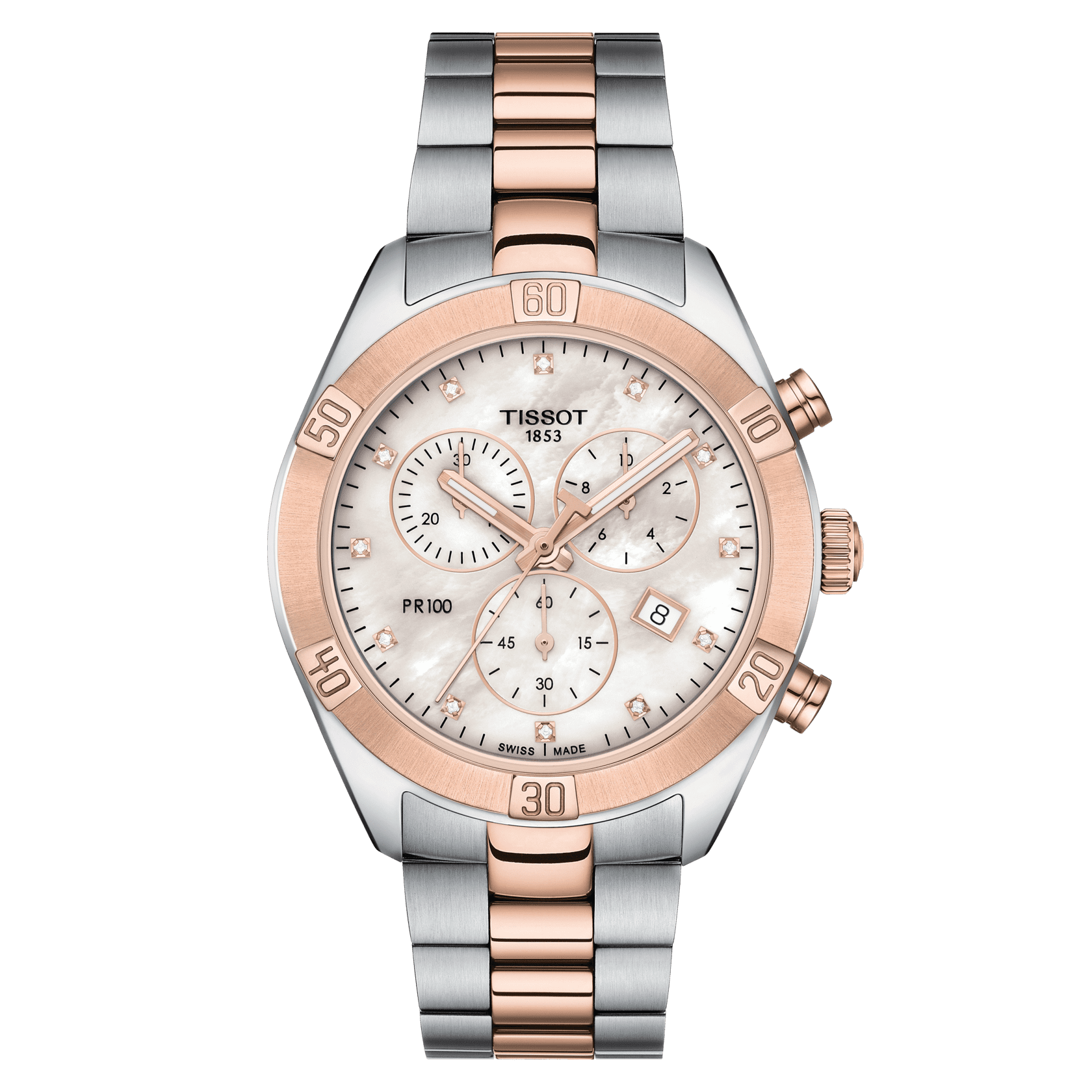  Shop Authentic Tissot PR 100 Sport Chic Chronograph Diamonds Mother of Pearl Dial Two Tone Steel Strap Watch for Women - T101.917.22.116.00 - Luxxuri
