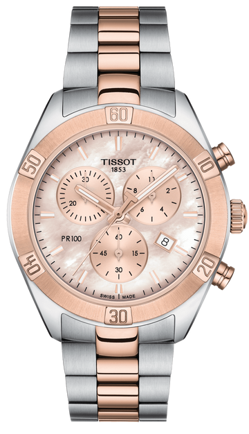  Shop Authentic Tissot PR 100 Sport Chic Chronograph Mother of Pearl Dial Two Tone Steel Strap Watch for Women - T101.917.22.151.00 - Luxxuri