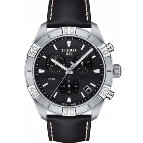  Shop Authentic Tissot PR 100 Sport Quartz Chronograph Black Dial Black Leather Strap Watch For Men - T101.617.16.051.00 - Luxxuri