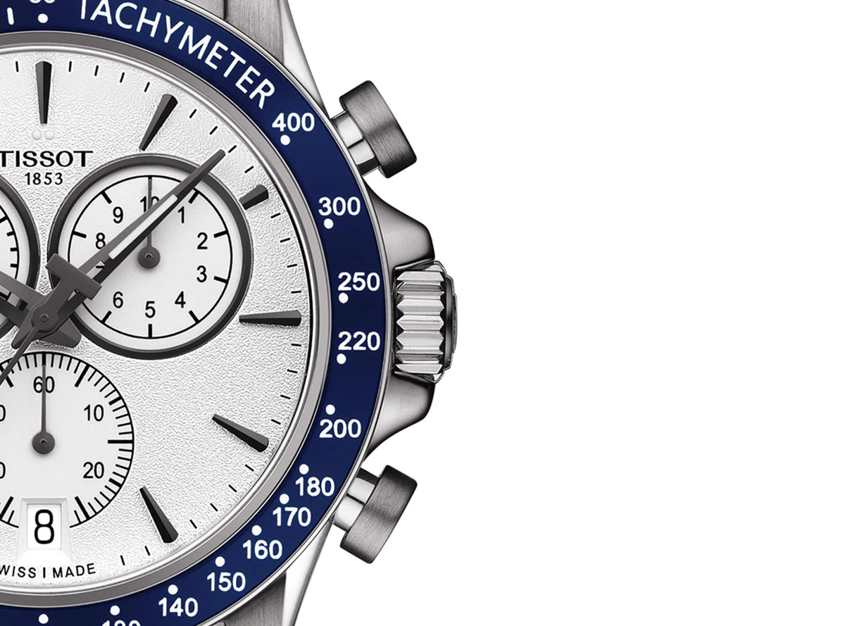  Shop Authentic Tissot V8 Quartz T Sport Chronograph White Dial Silver Steel Strap Watch For Men - T106.417.11.031.00 - Luxxuri