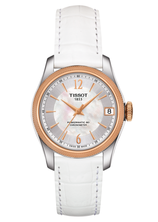  Shop Authentic Tissot T-Classic Powermatic 80 Mother of Pearl Silver Dial White Leather Strap Watch For Women - T108.208.26.117.00 - Luxxuri