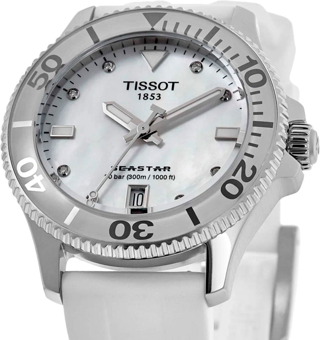  Shop Authentic Tissot Seastar 1000 Mother of Pearl White Dial White Rubber Strap Watch for Women - T120.210.17.116.00 - Luxxuri