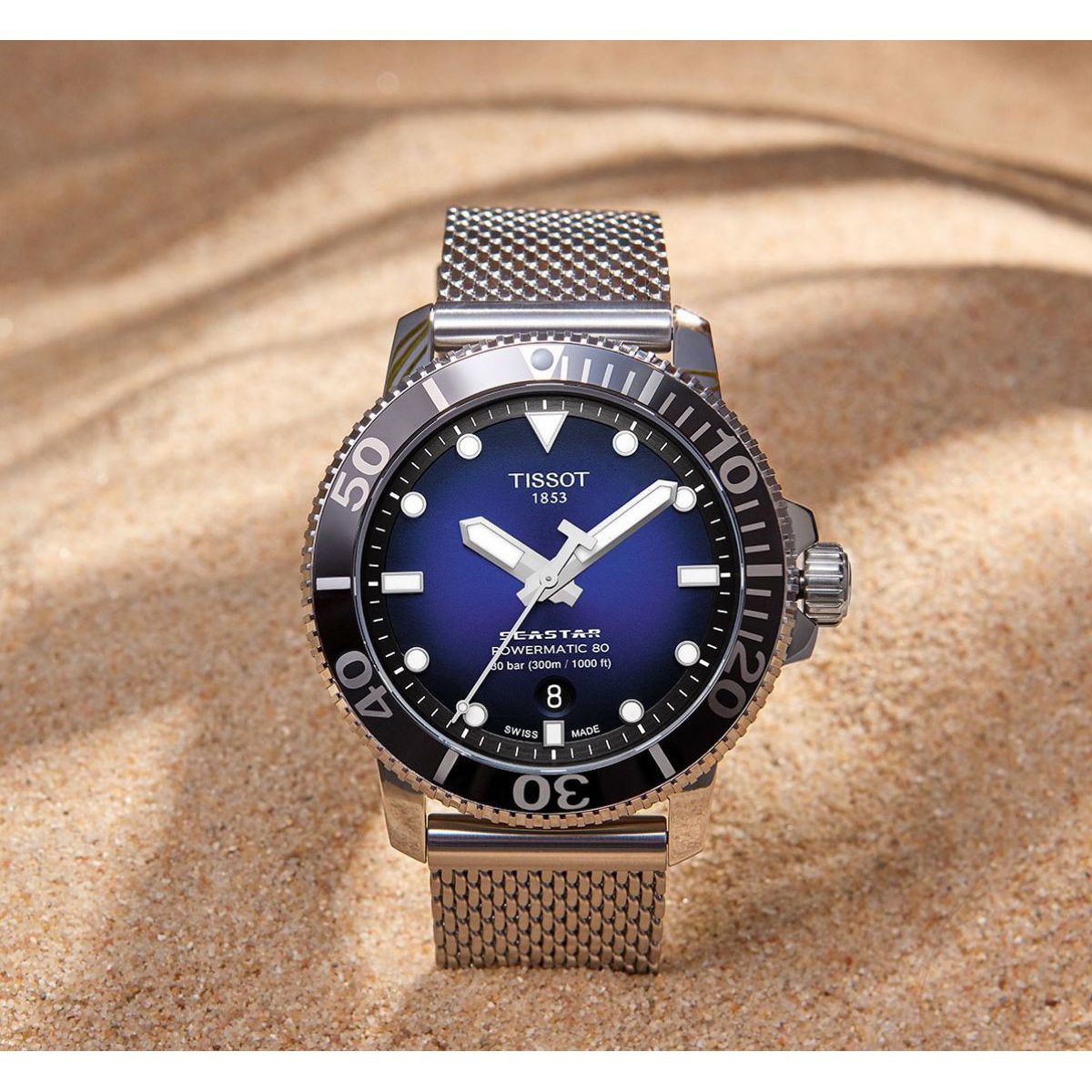  Shop Authentic Tissot Seastar 1000 Powermatic 80 Blue Dial SIlver Mesh Bracelet Watch For Men - T120.407.11.041.02 - Luxxuri