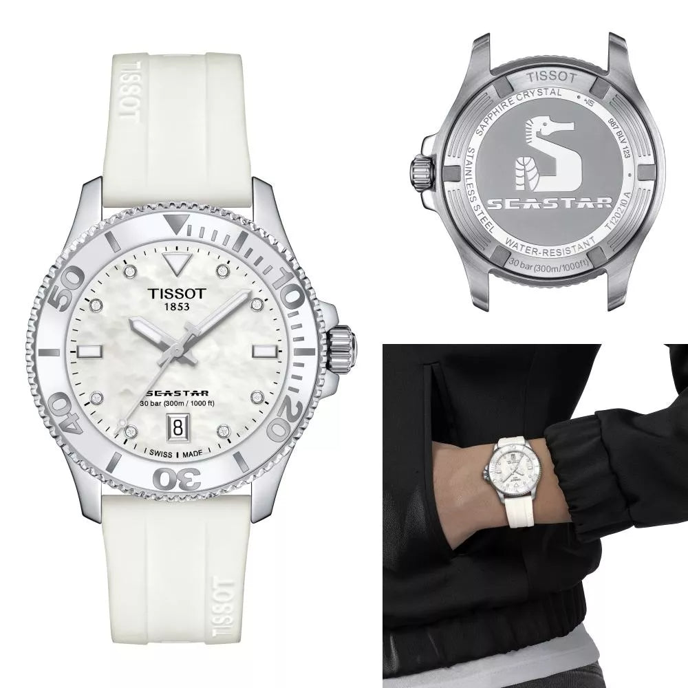  Shop Authentic Tissot Seastar 1000 Mother of Pearl White Dial White Rubber Strap Watch for Women - T120.210.17.116.00 - Luxxuri