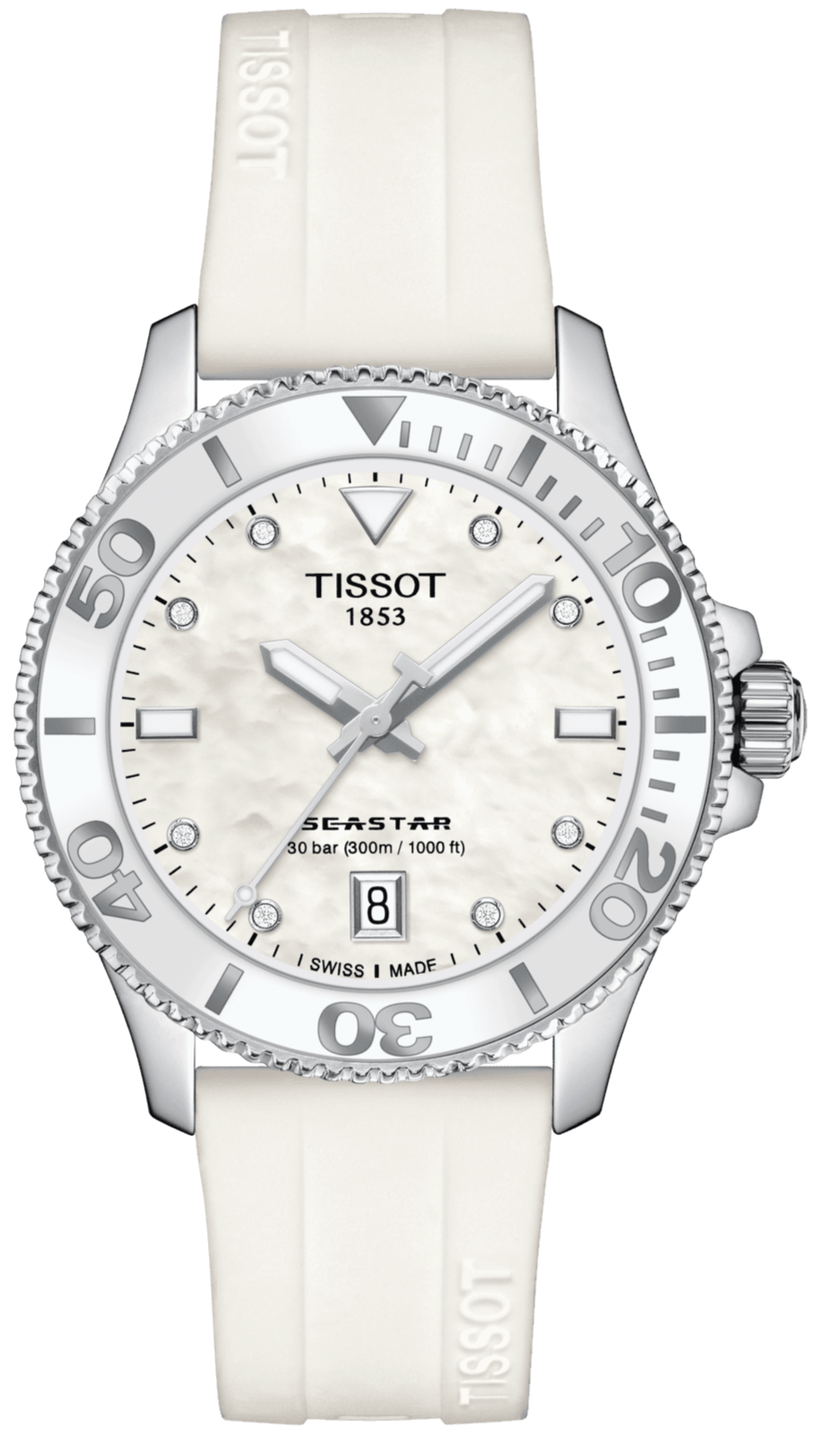  Shop Authentic Tissot Seastar 1000 Mother of Pearl White Dial White Rubber Strap Watch for Women - T120.210.17.116.00 - Luxxuri